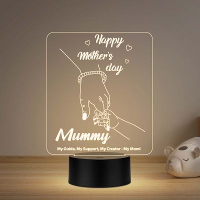 Happy Mothers Day 3D Illusion Night Lamp with Warm White Light & USB Powered | Mom Hand Holding Design Emotional Gift for Mom from Daughter & Son